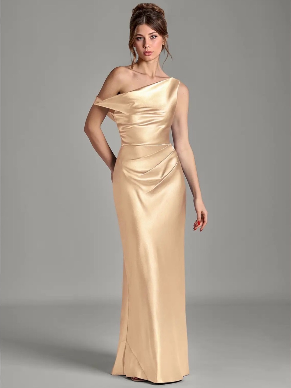 Azazie Emerson in Gold with Metallic Satin Fabric